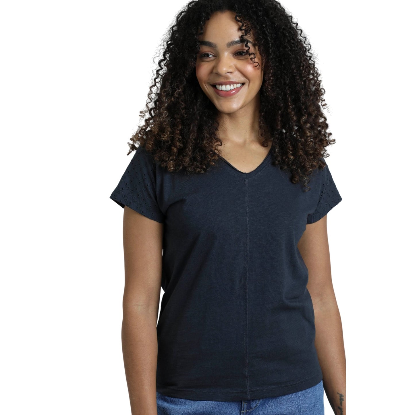 Navy - Pack Shot - Weird Fish Womens-Ladies Pernille Cut Out T-Shirt