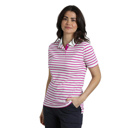 Dark Raspberry - Side - Weird Fish Womens-Ladies Janely Striped Pique Polo Shirt