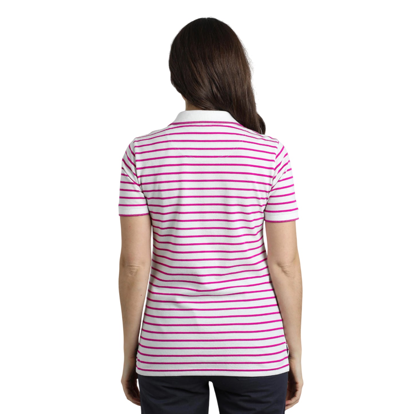 Dark Raspberry - Lifestyle - Weird Fish Womens-Ladies Janely Striped Pique Polo Shirt