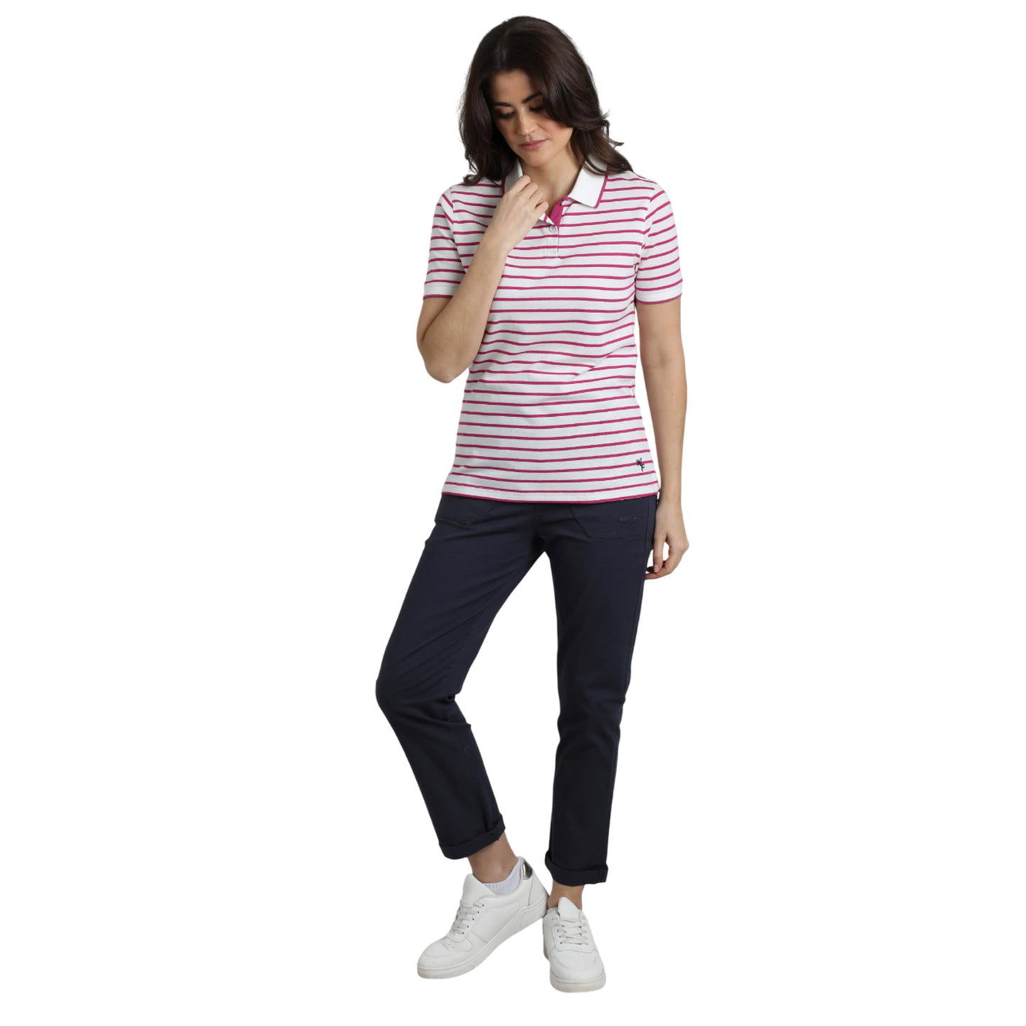 Dark Raspberry - Pack Shot - Weird Fish Womens-Ladies Janely Striped Pique Polo Shirt