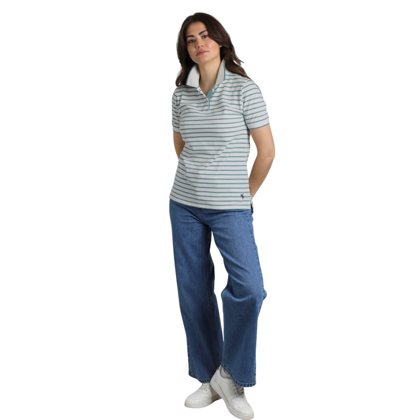 Mineral Blue - Pack Shot - Weird Fish Womens-Ladies Janely Striped Pique Polo Shirt