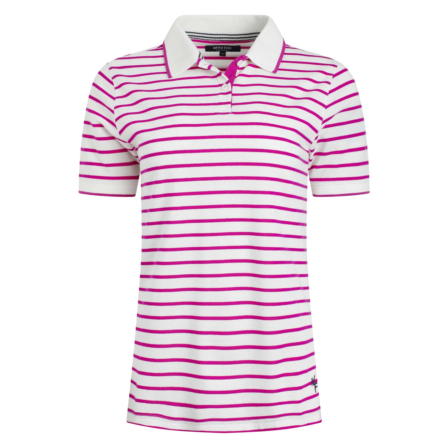 Dark Raspberry - Front - Weird Fish Womens-Ladies Janely Striped Pique Polo Shirt