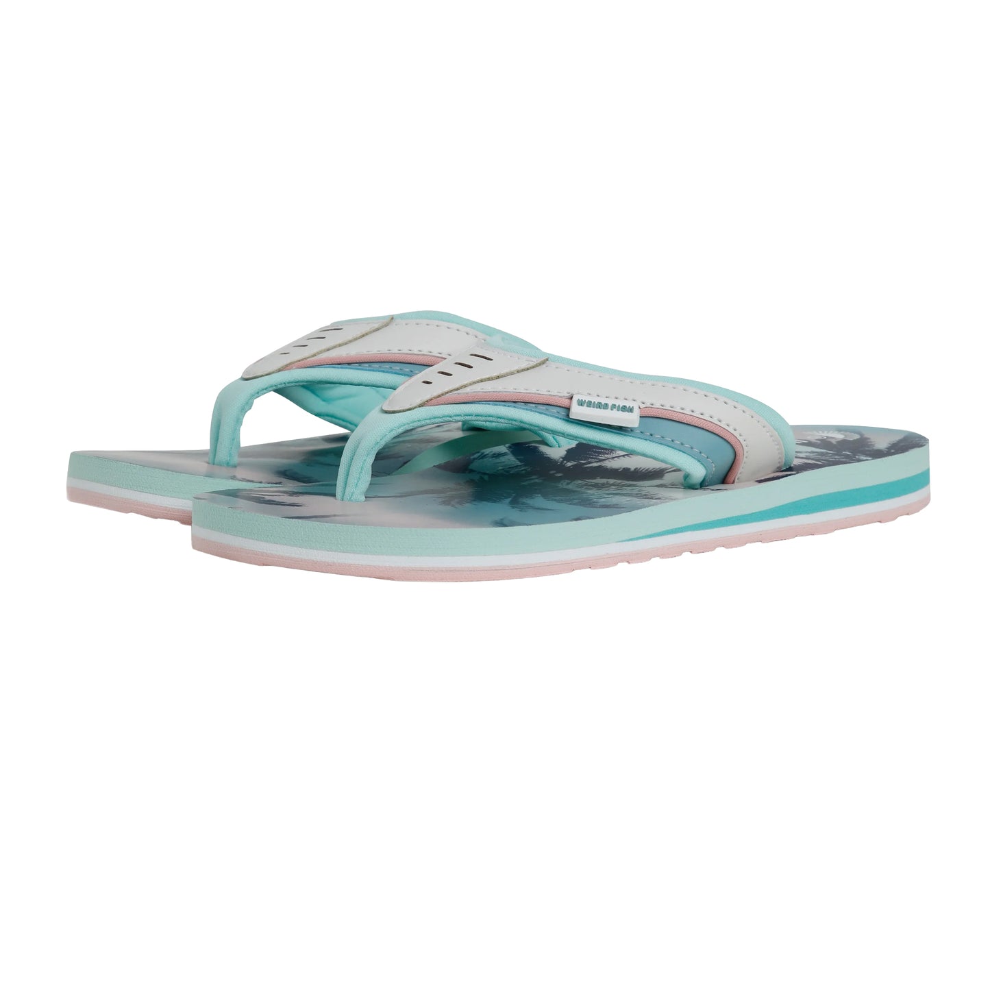 Aqua Marine - Front - Weird Fish Womens-Ladies Thurleston Palm Tree Flip Flops