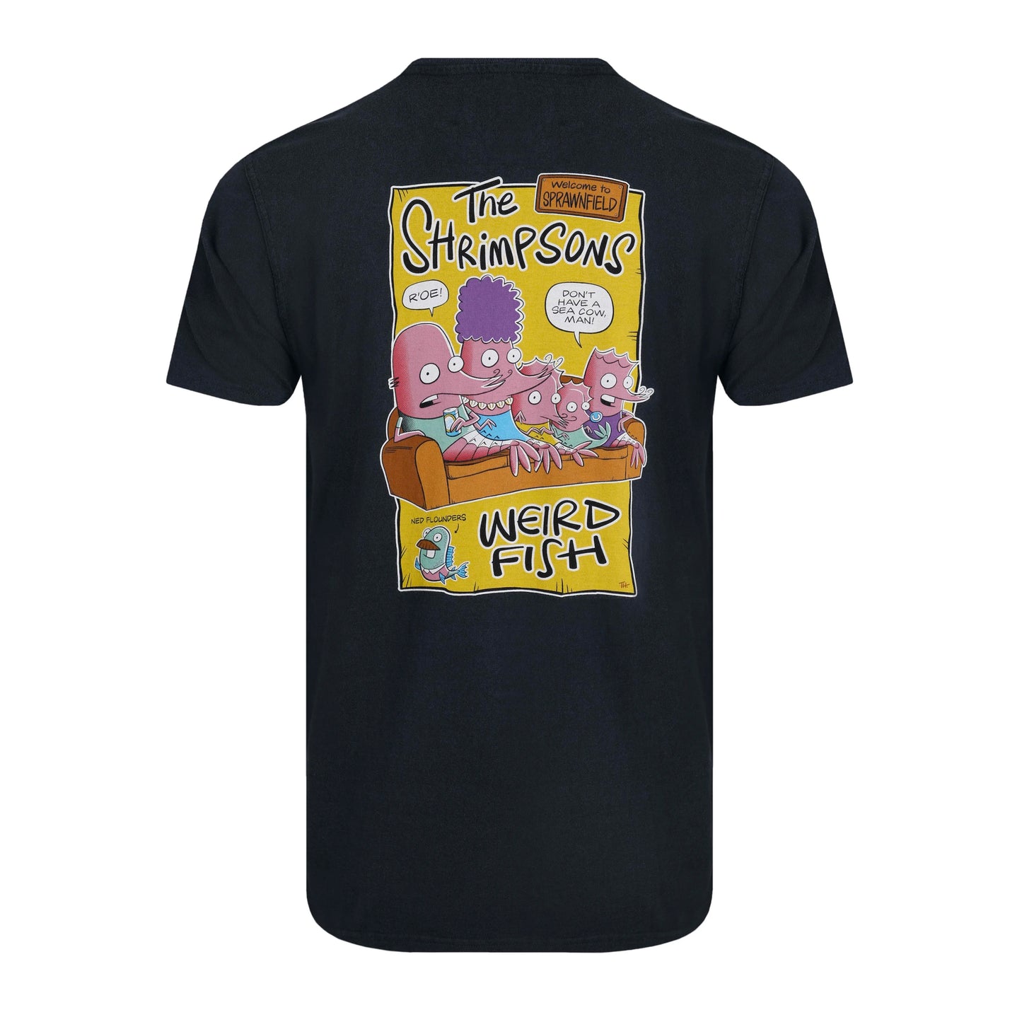 Navy - Back - Weird Fish Mens Shrimpsons Back Print T-Shirt