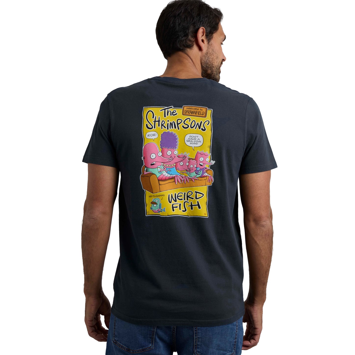 Navy - Side - Weird Fish Mens Shrimpsons Back Print T-Shirt