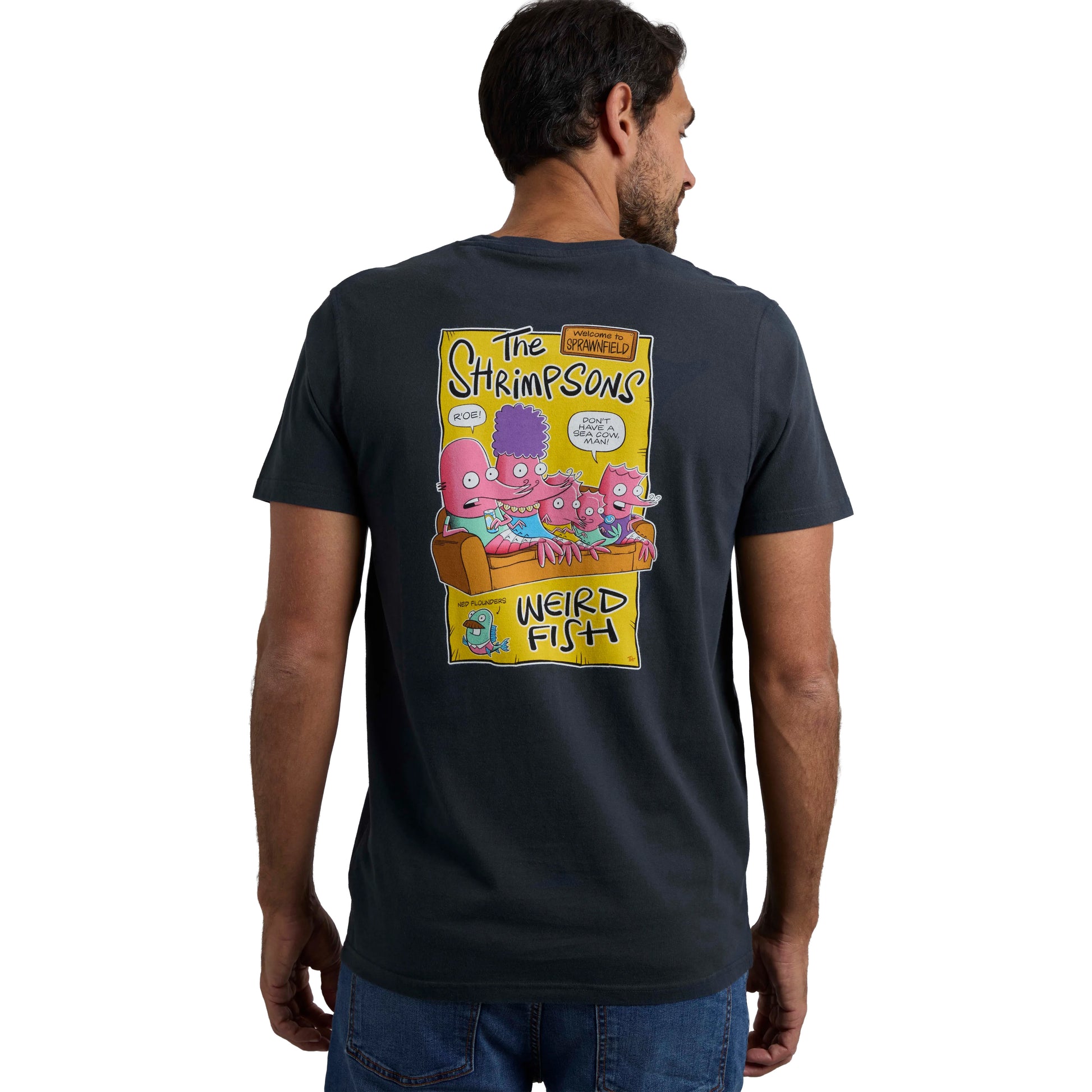 Navy - Side - Weird Fish Mens Shrimpsons Back Print T-Shirt