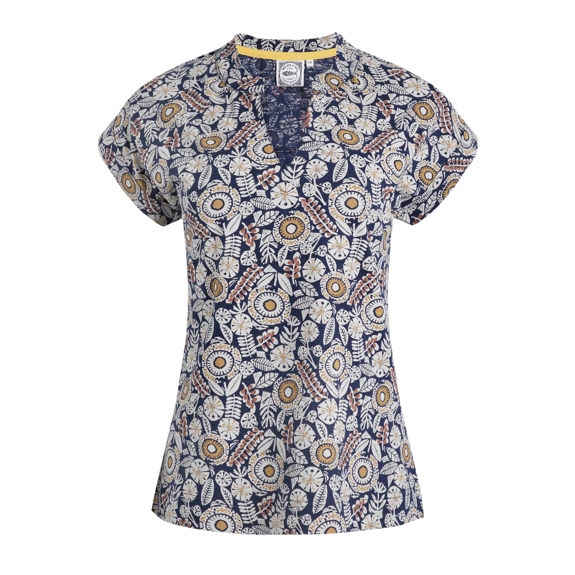 Navy - Back - Weird Fish Womens-Ladies Alia Printed Jersey Top