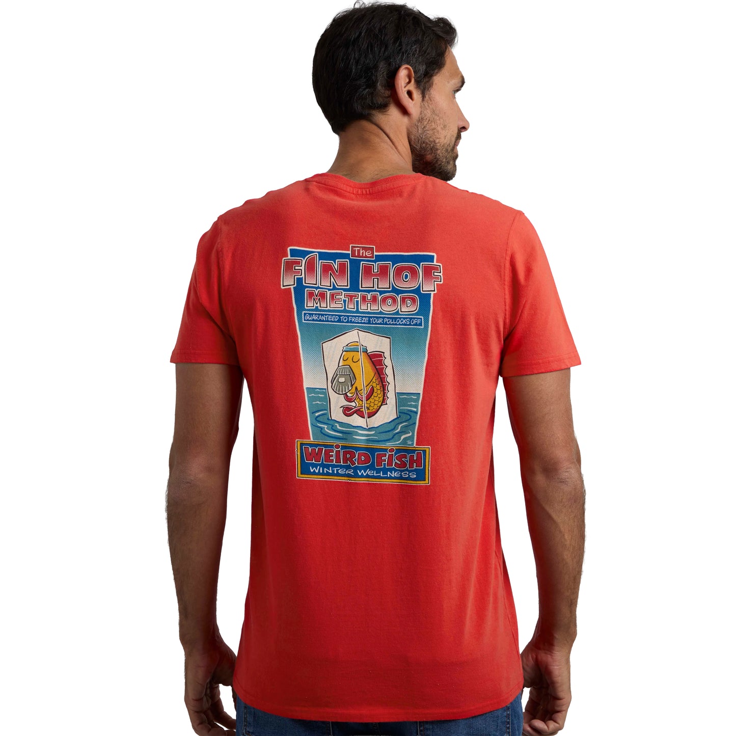 Retro Red - Side - Weird Fish Mens Fin Hof Back Print T-Shirt