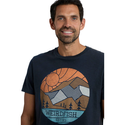 Navy - Side - Weird Fish Mens Foothills Printed Organic Cotton T-Shirt