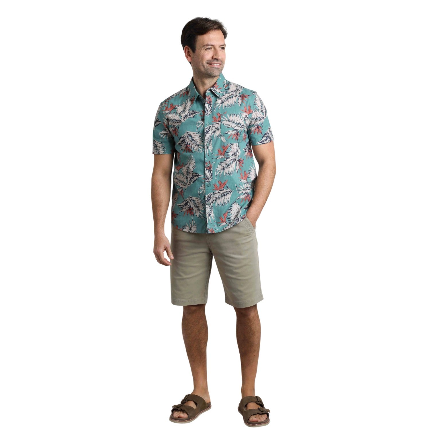 Mineral Blue - Close up - Weird Fish Mens Faraway Leaves Organic Cotton Shirt