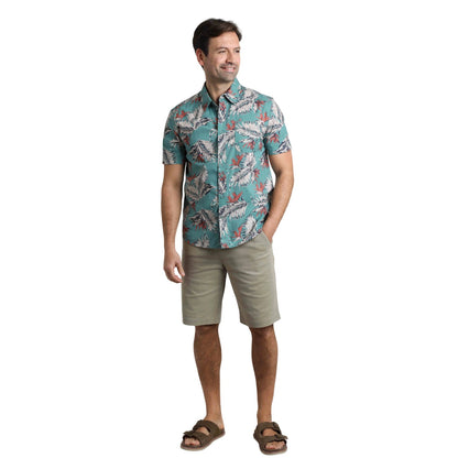 Mineral Blue - Close up - Weird Fish Mens Faraway Leaves Organic Cotton Shirt