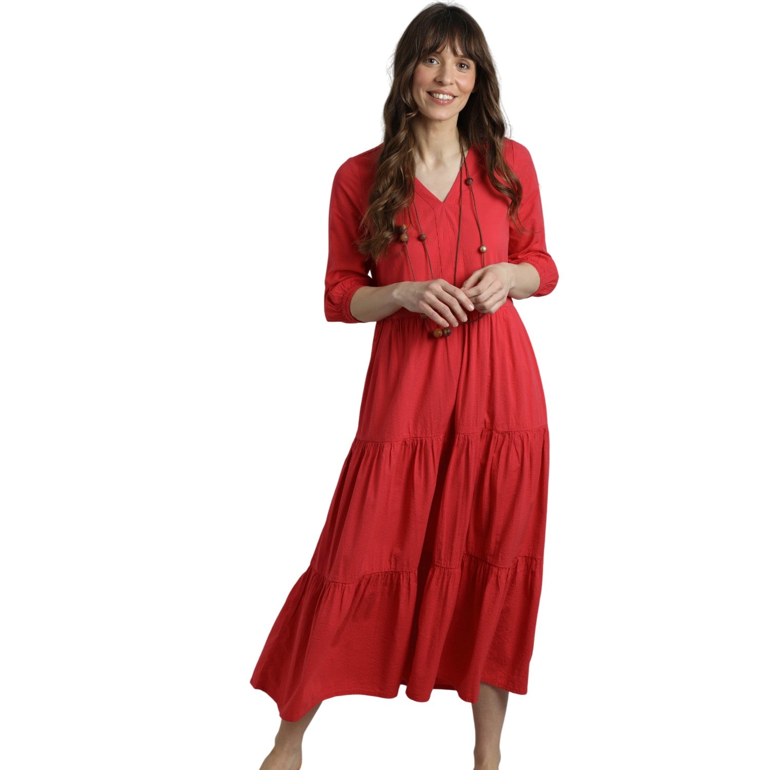 Crimson - Pack Shot - Weird Fish Womens-Ladies Margo Seersucker Tiered Midi Dress