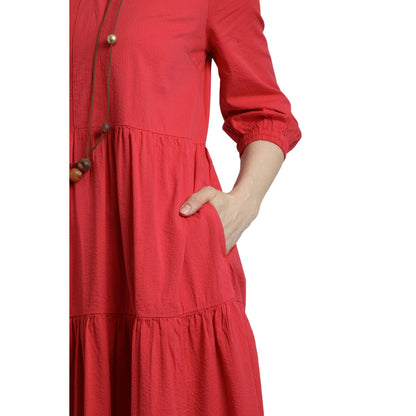 Crimson - Side - Weird Fish Womens-Ladies Margo Seersucker Tiered Midi Dress