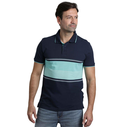 Aquamarine - Side - Weird Fish Mens Sunbury Striped Pique Organic Polo Shirt