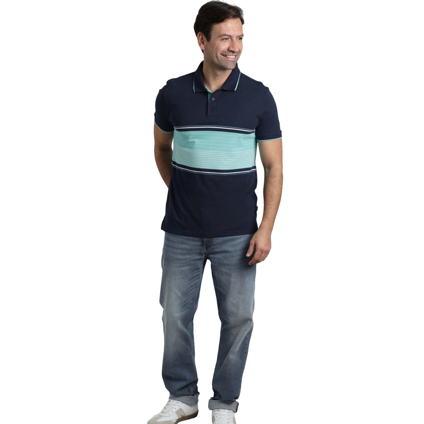 Aquamarine - Lifestyle - Weird Fish Mens Sunbury Striped Pique Organic Polo Shirt