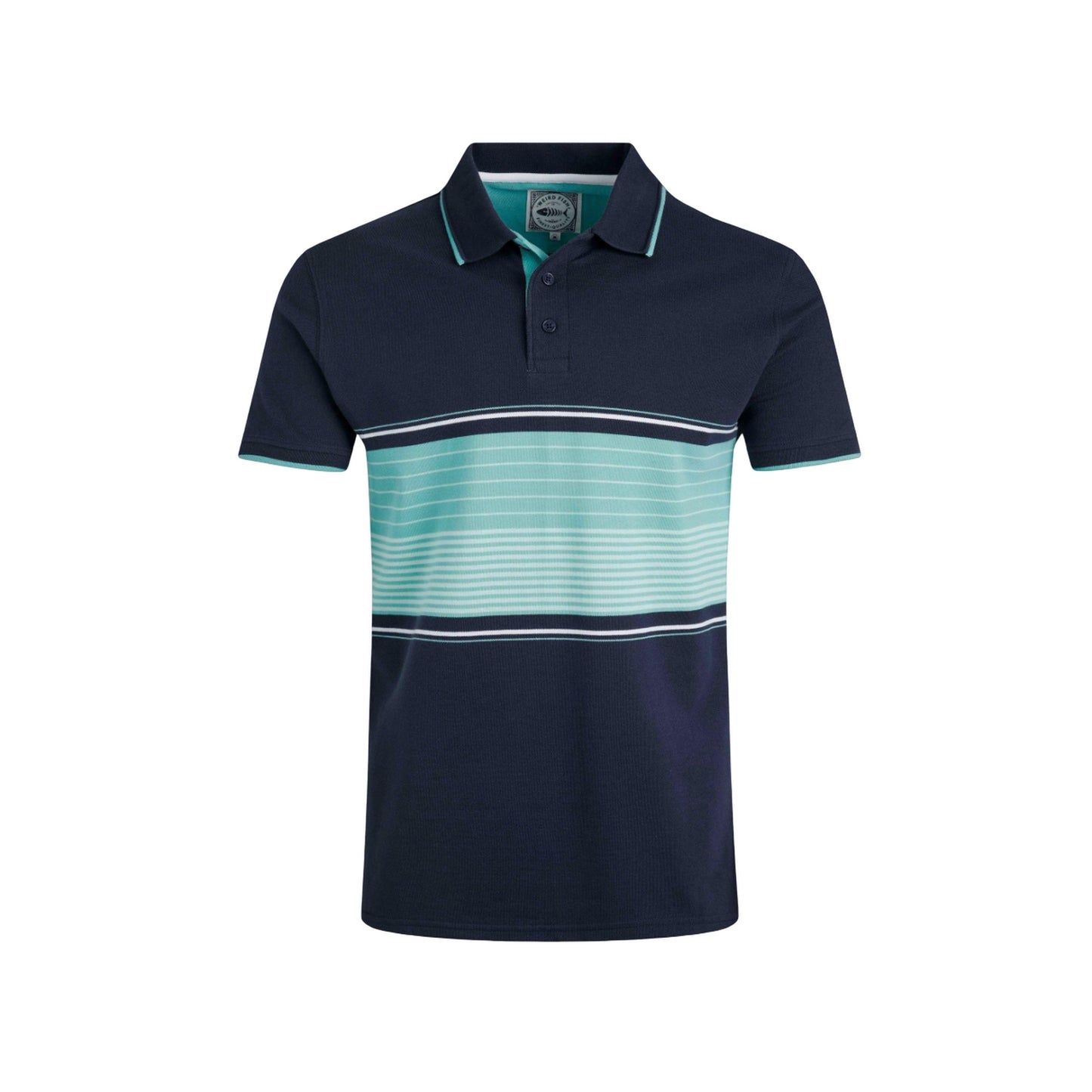 Aquamarine - Front - Weird Fish Mens Sunbury Striped Pique Organic Polo Shirt