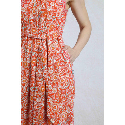 Tango Red - Close up - Weird Fish Womens-Ladies Nalani Abstract Eco Liva Jumpsuit