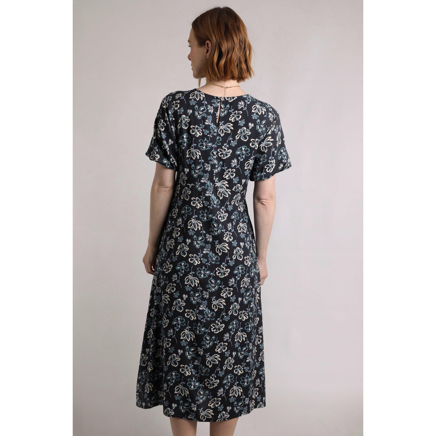Black Iris - Side - Weird Fish Womens-Ladies Everly Floral Eco Liva Midi Dress