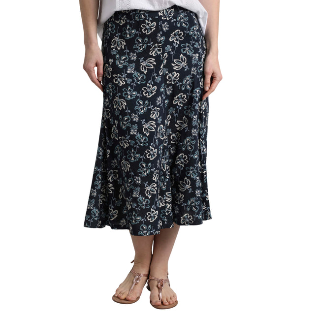 Black Iris - Side - Weird Fish Womens-Ladies Tiya Floral EcoVero Godet Midi Skirt