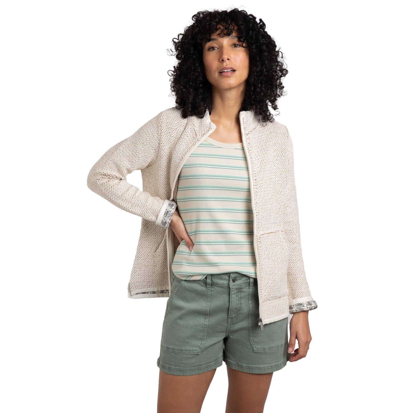 Ecru - Side - Weird Fish Womens-Ladies Sontee Full Zip Fleece Jacket