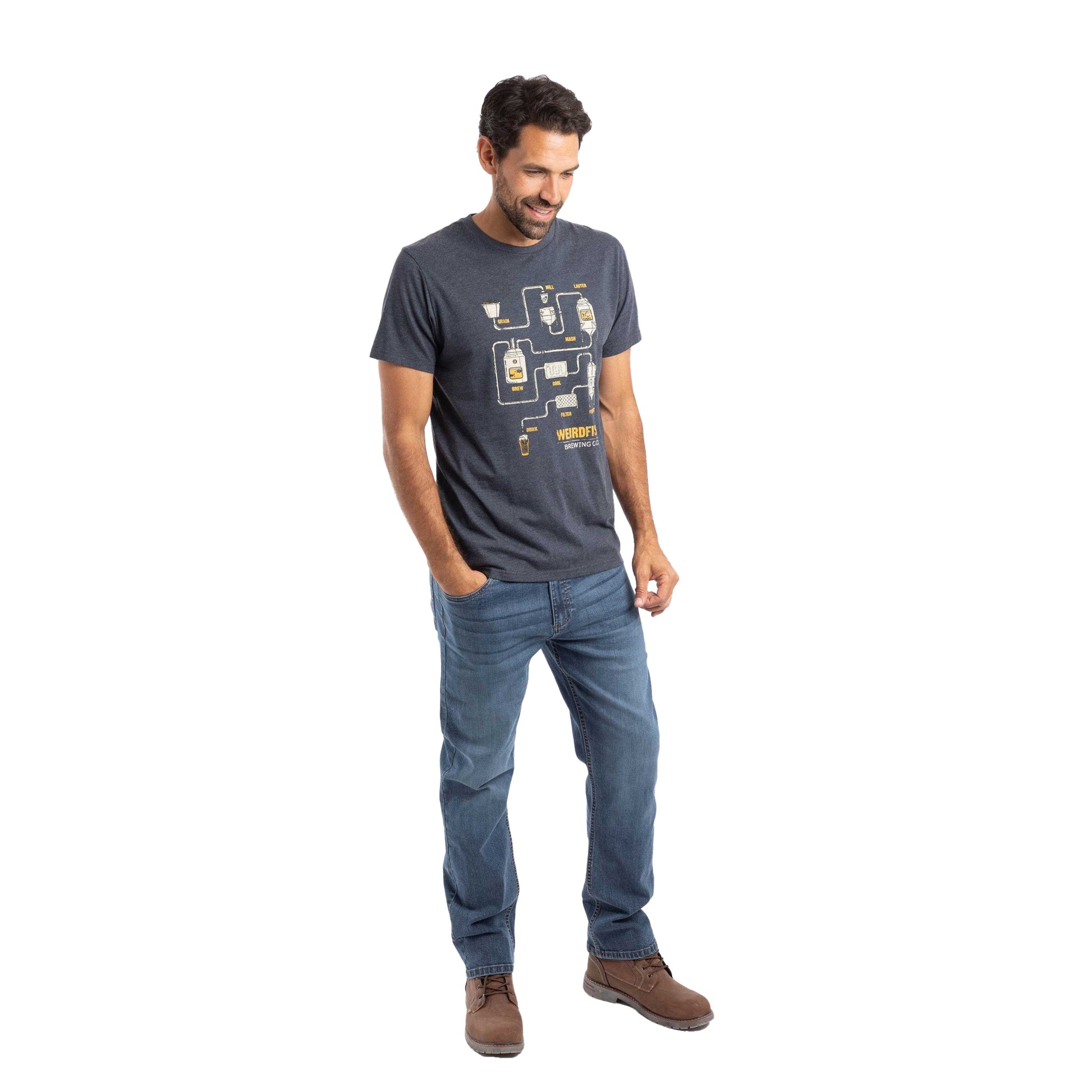 Navy - Lifestyle - Weird Fish Mens Brewer Graphic Print Eco Friendly T-Shirt