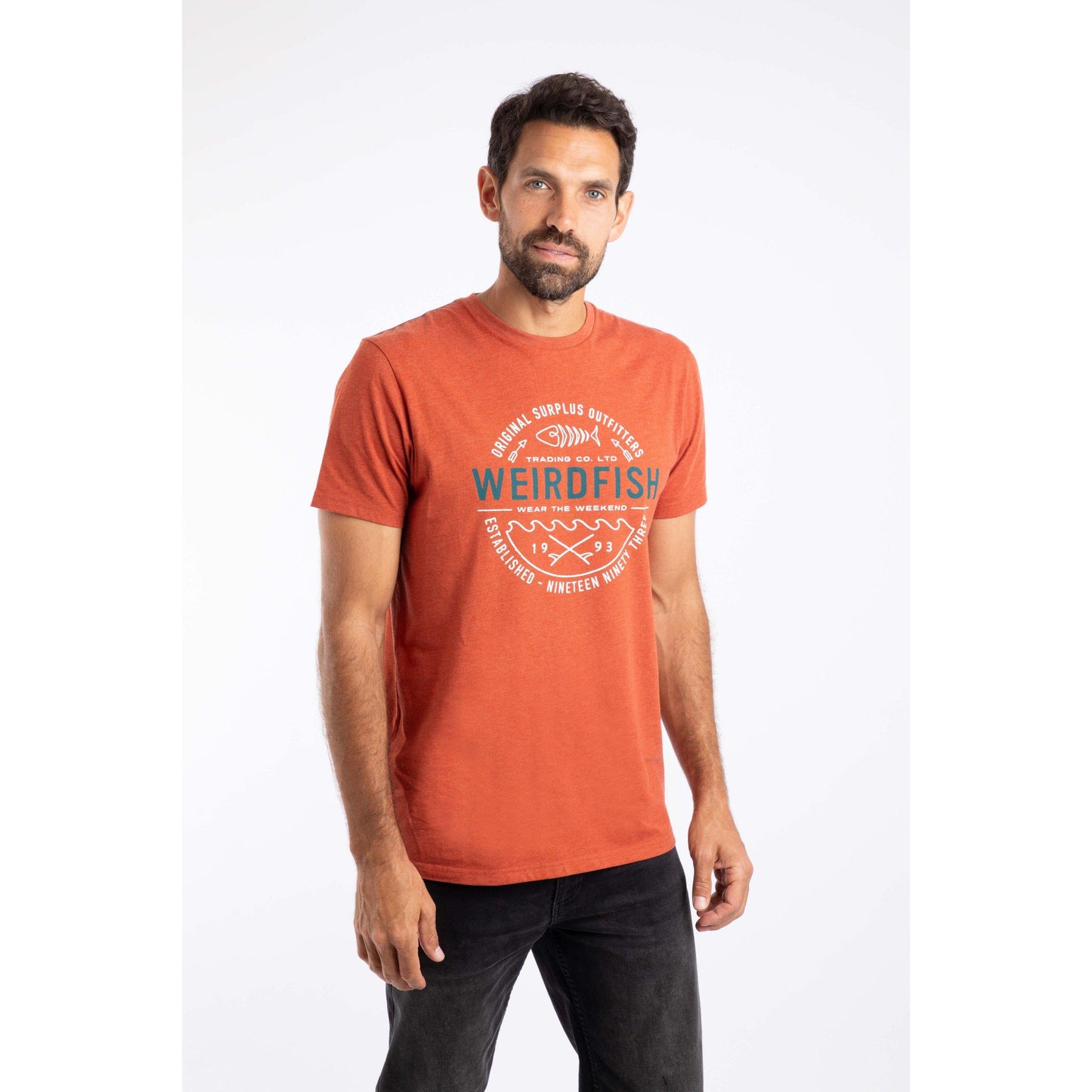 Rust Orange - Side - Weird Fish Mens Waves T-Shirt