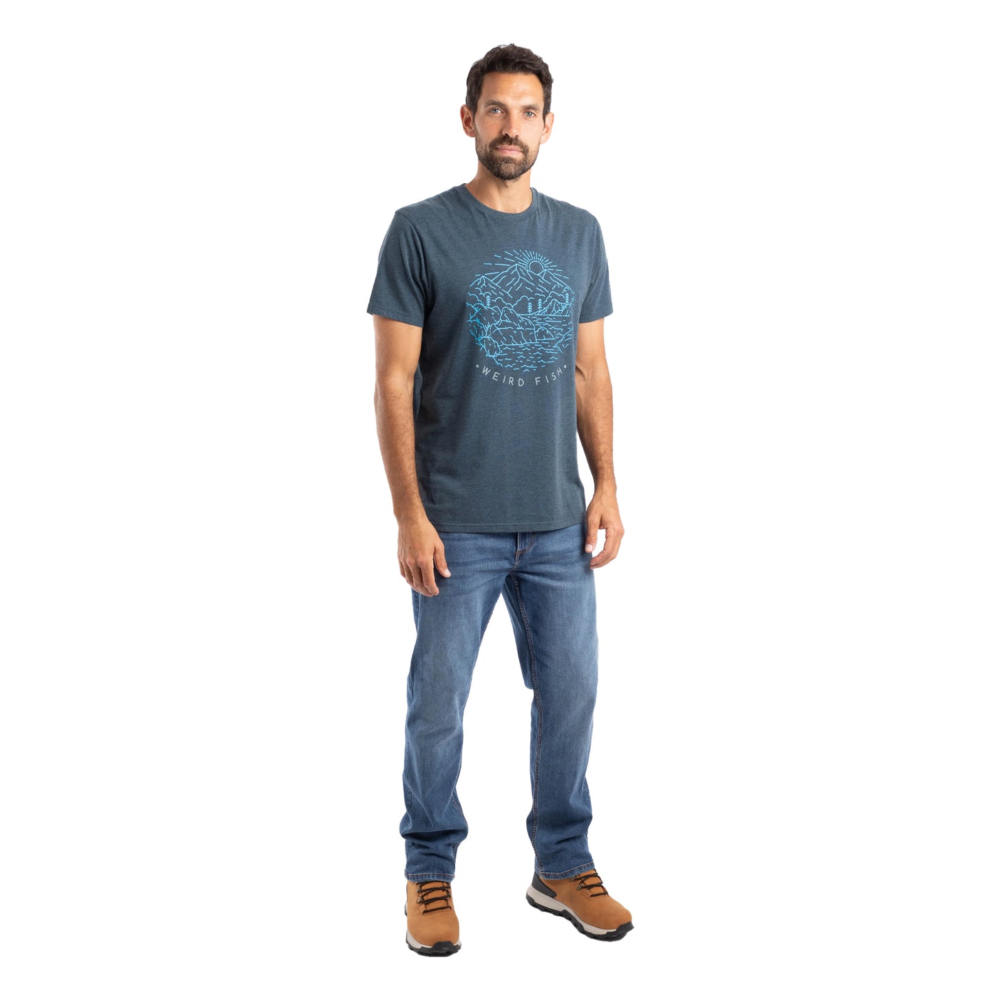 Navy - Close up - Weird Fish Mens Lakes and Peaks Graphic Print T-Shirt