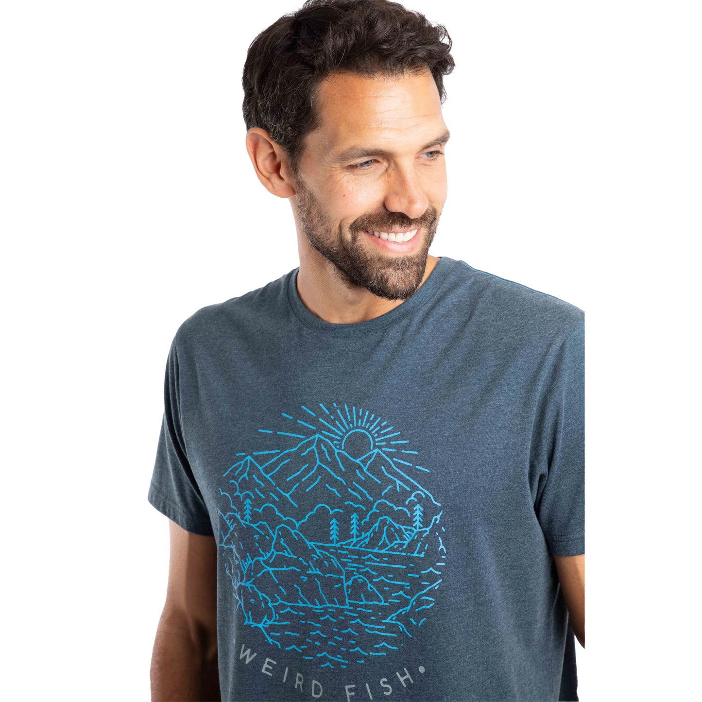 Navy - Side - Weird Fish Mens Lakes and Peaks Graphic Print T-Shirt