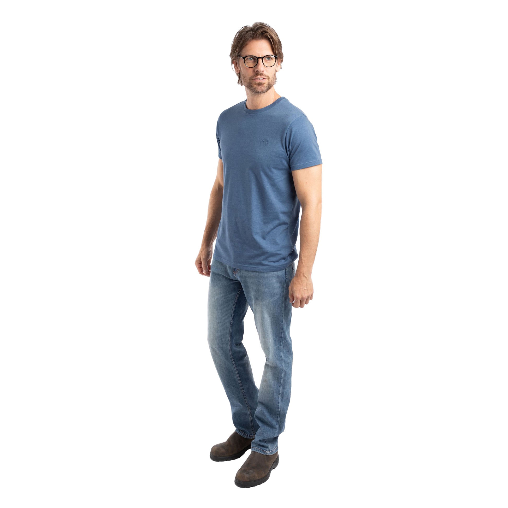 Mid Blue - Side - Weird Fish Mens Hooked Brand T-Shirt