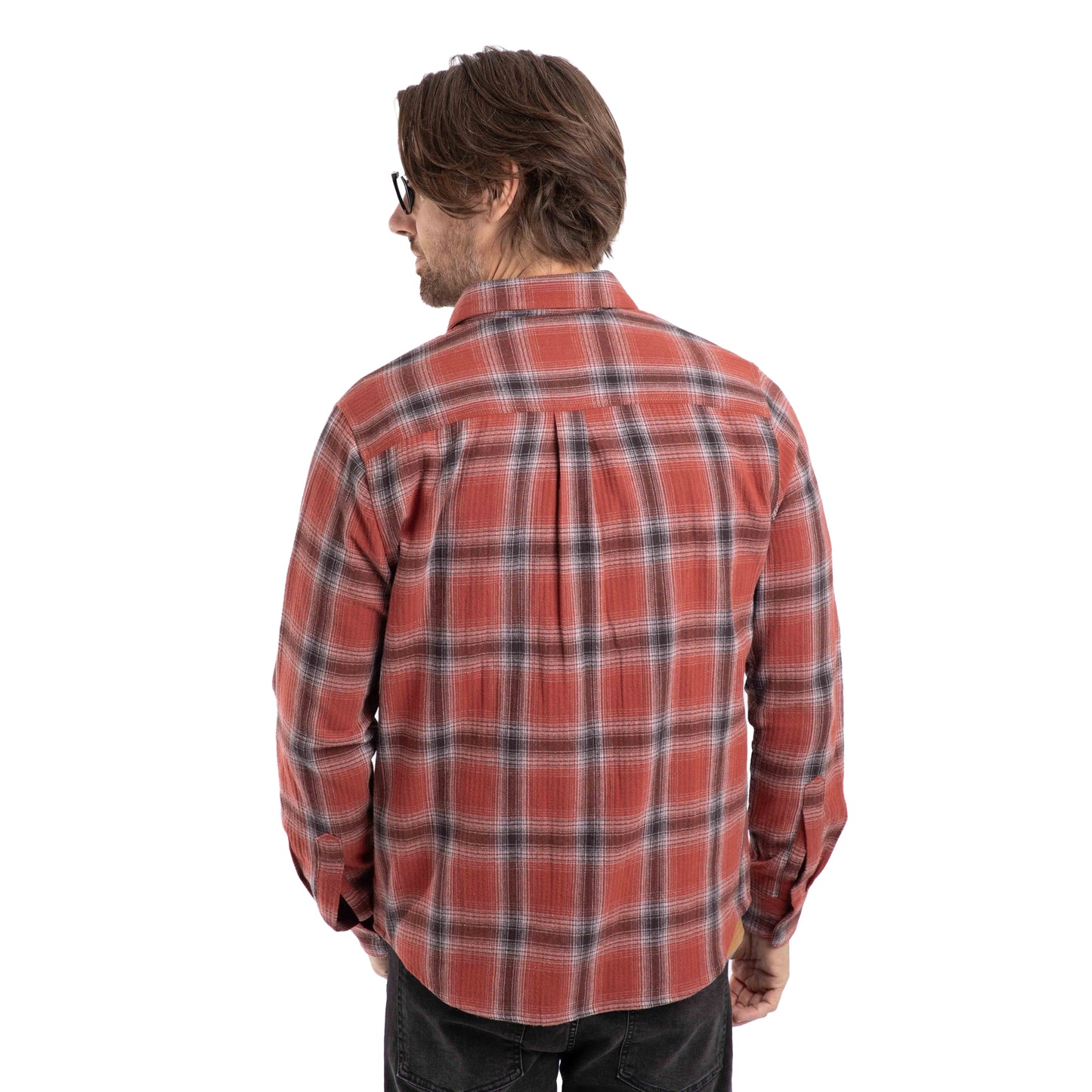 Rust - Pack Shot - Weird Fish Mens Broxton Herringbone Check Long-Sleeved Shirt