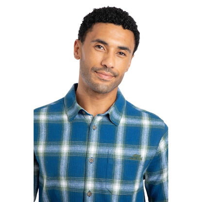 Blue - Side - Weird Fish Mens Broxton Herringbone Check Long-Sleeved Shirt