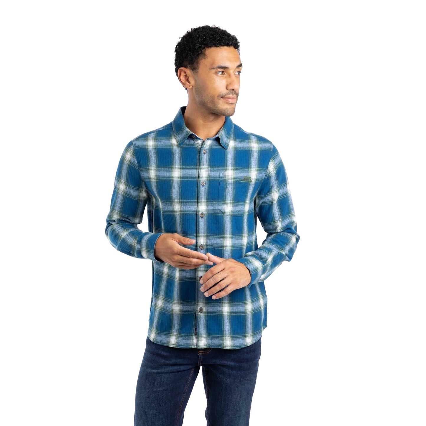 Blue - Lifestyle - Weird Fish Mens Broxton Herringbone Check Long-Sleeved Shirt