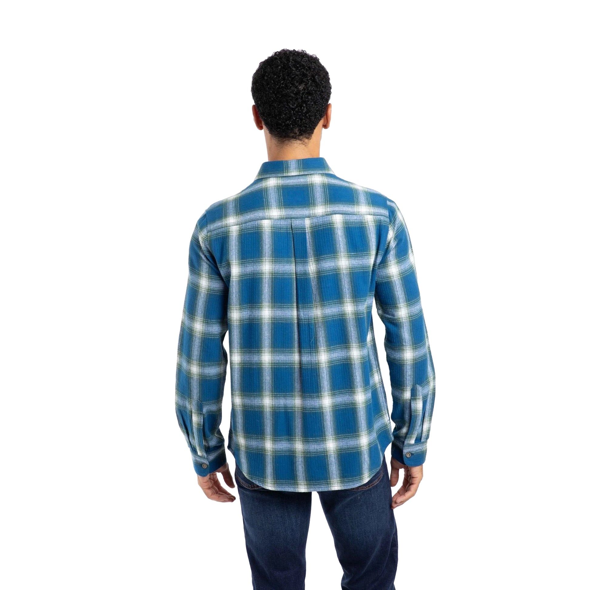 Blue - Pack Shot - Weird Fish Mens Broxton Herringbone Check Long-Sleeved Shirt