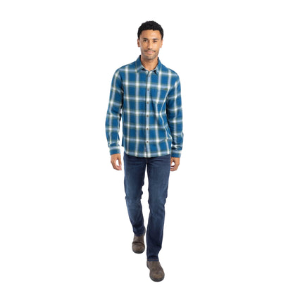 Blue - Close up - Weird Fish Mens Broxton Herringbone Check Long-Sleeved Shirt