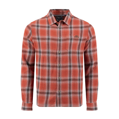 Rust - Front - Weird Fish Mens Broxton Herringbone Check Long-Sleeved Shirt