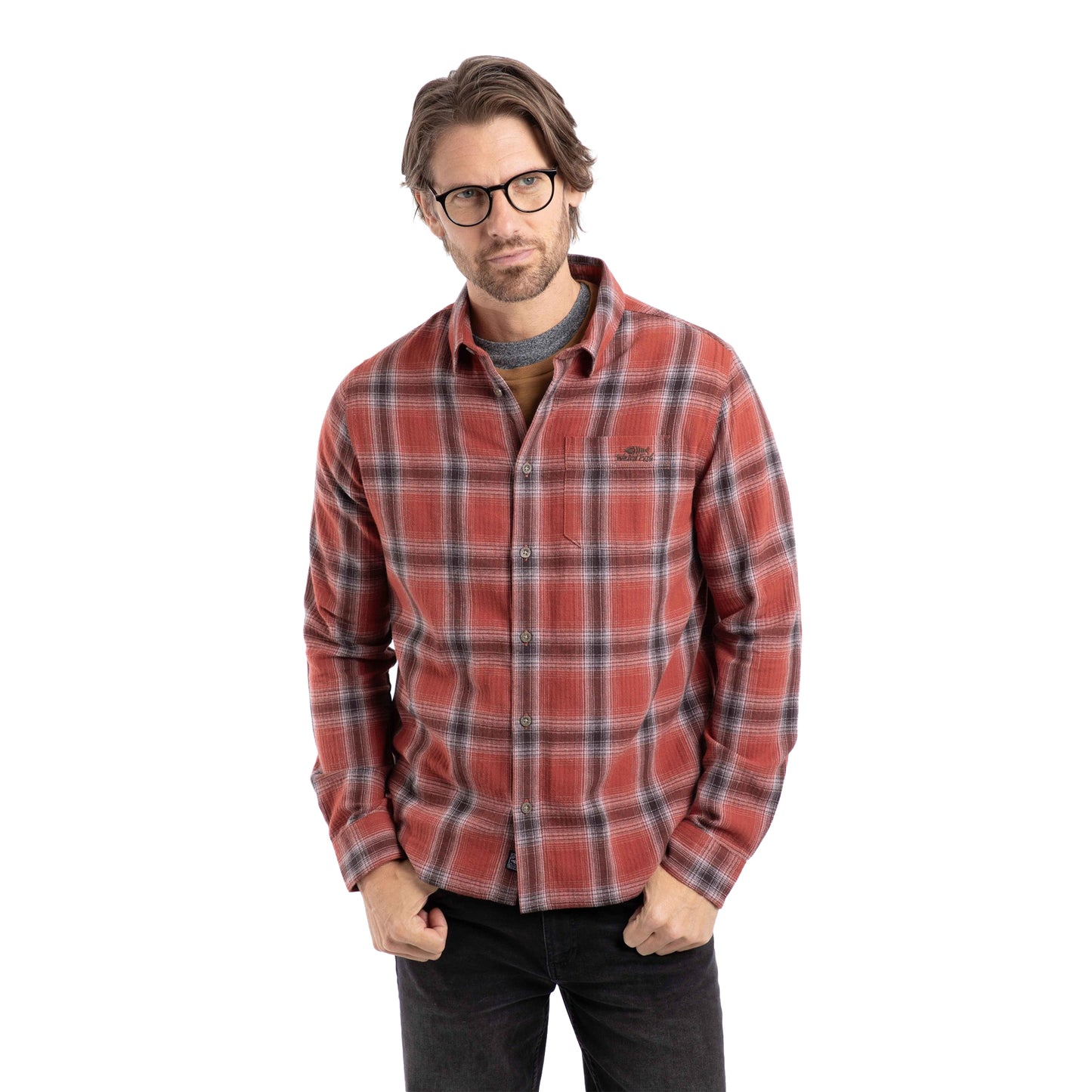 Rust - Lifestyle - Weird Fish Mens Broxton Herringbone Check Long-Sleeved Shirt