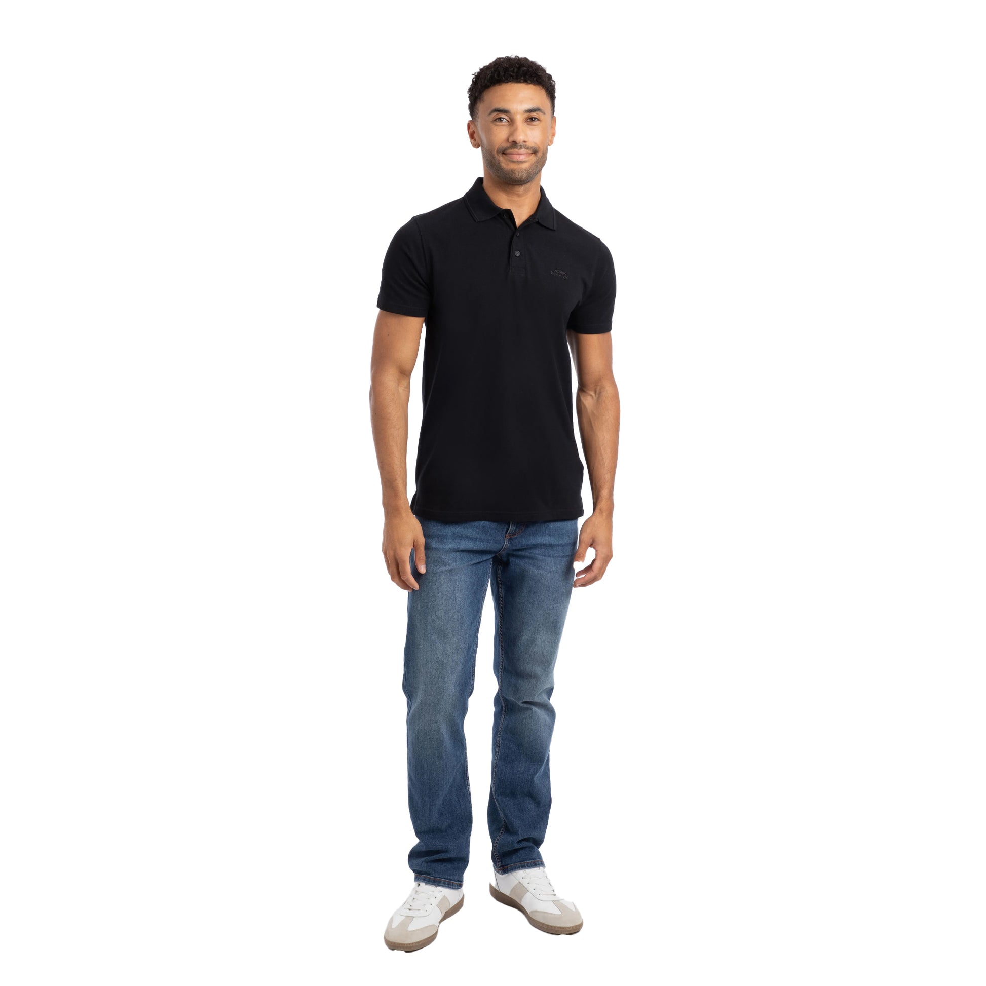 Black - Side - Weird Fish Mens Giles Pique Polo Shirt