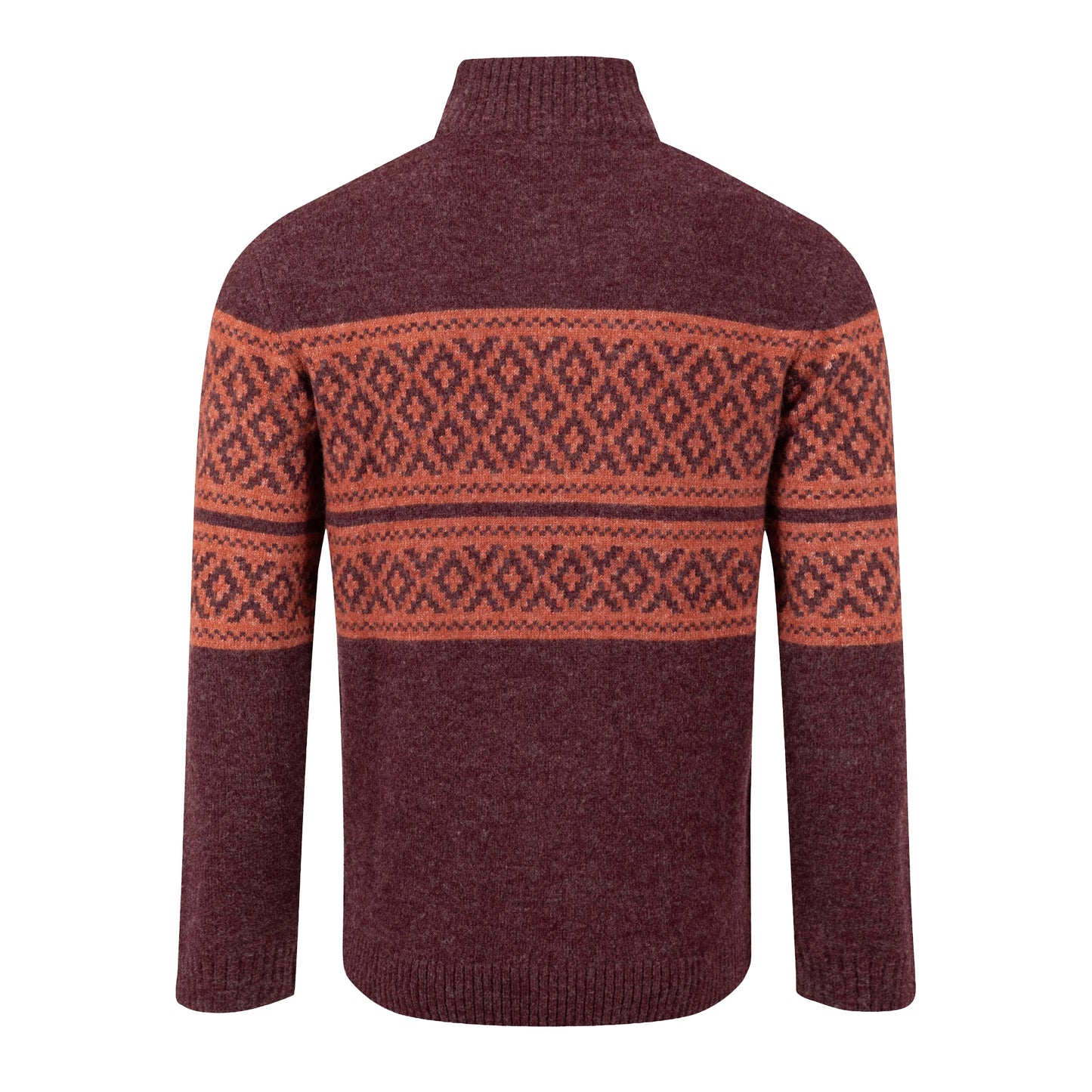 Mulled Wine - Back - Weird Fish Mens Kilnworth Fair Isle Quarter Zip Sweatshirt