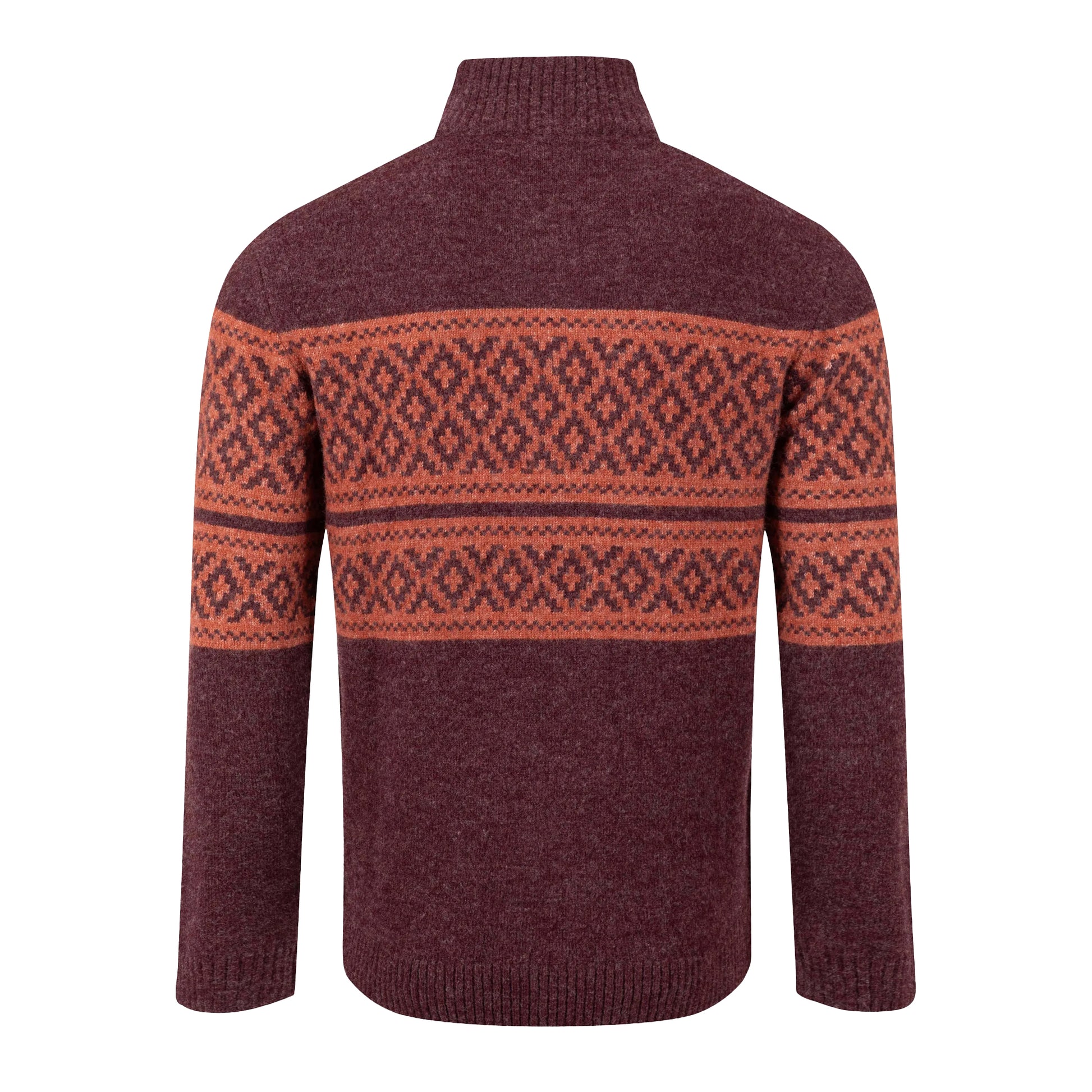 Mulled Wine - Back - Weird Fish Mens Kilnworth Fair Isle Quarter Zip Sweatshirt