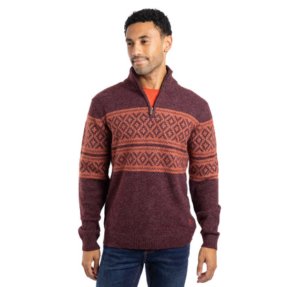 Mulled Wine - Side - Weird Fish Mens Kilnworth Fair Isle Quarter Zip Sweatshirt