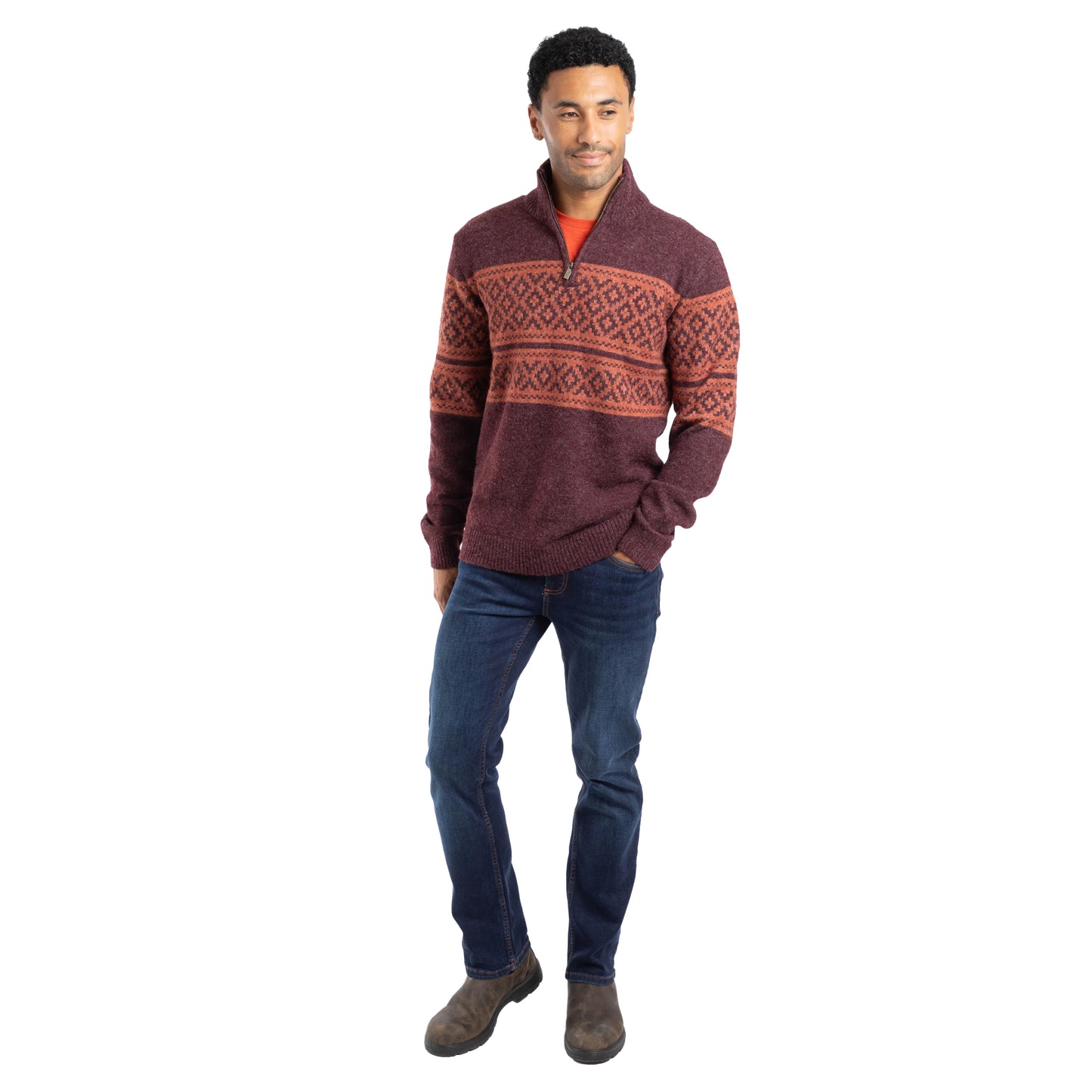 Mulled Wine - Lifestyle - Weird Fish Mens Kilnworth Fair Isle Quarter Zip Sweatshirt