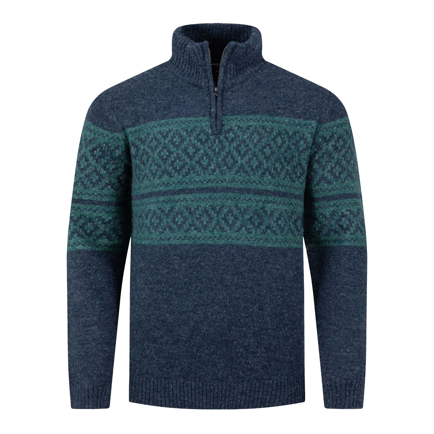 Navy - Front - Weird Fish Mens Kilnworth Fair Isle Quarter Zip Sweatshirt