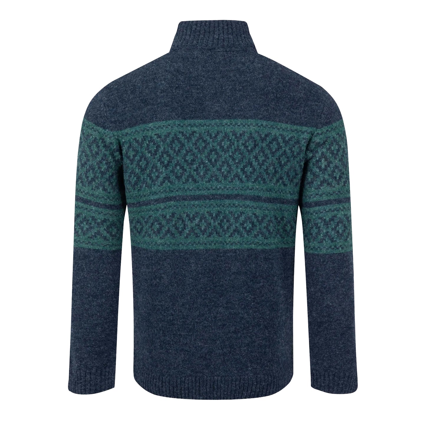 Navy - Back - Weird Fish Mens Kilnworth Fair Isle Quarter Zip Sweatshirt