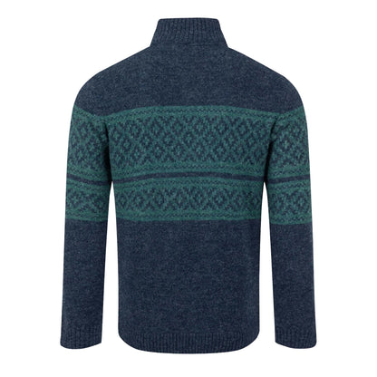 Navy - Back - Weird Fish Mens Kilnworth Fair Isle Quarter Zip Sweatshirt