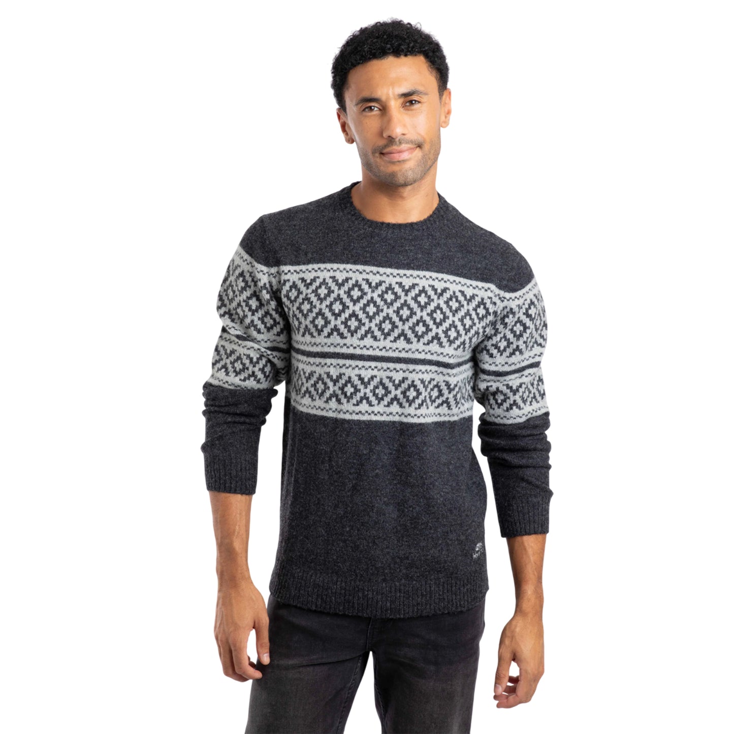 Black - Side - Weird Fish Mens Wicklow Fair Isle Crew Neck Sweatshirt