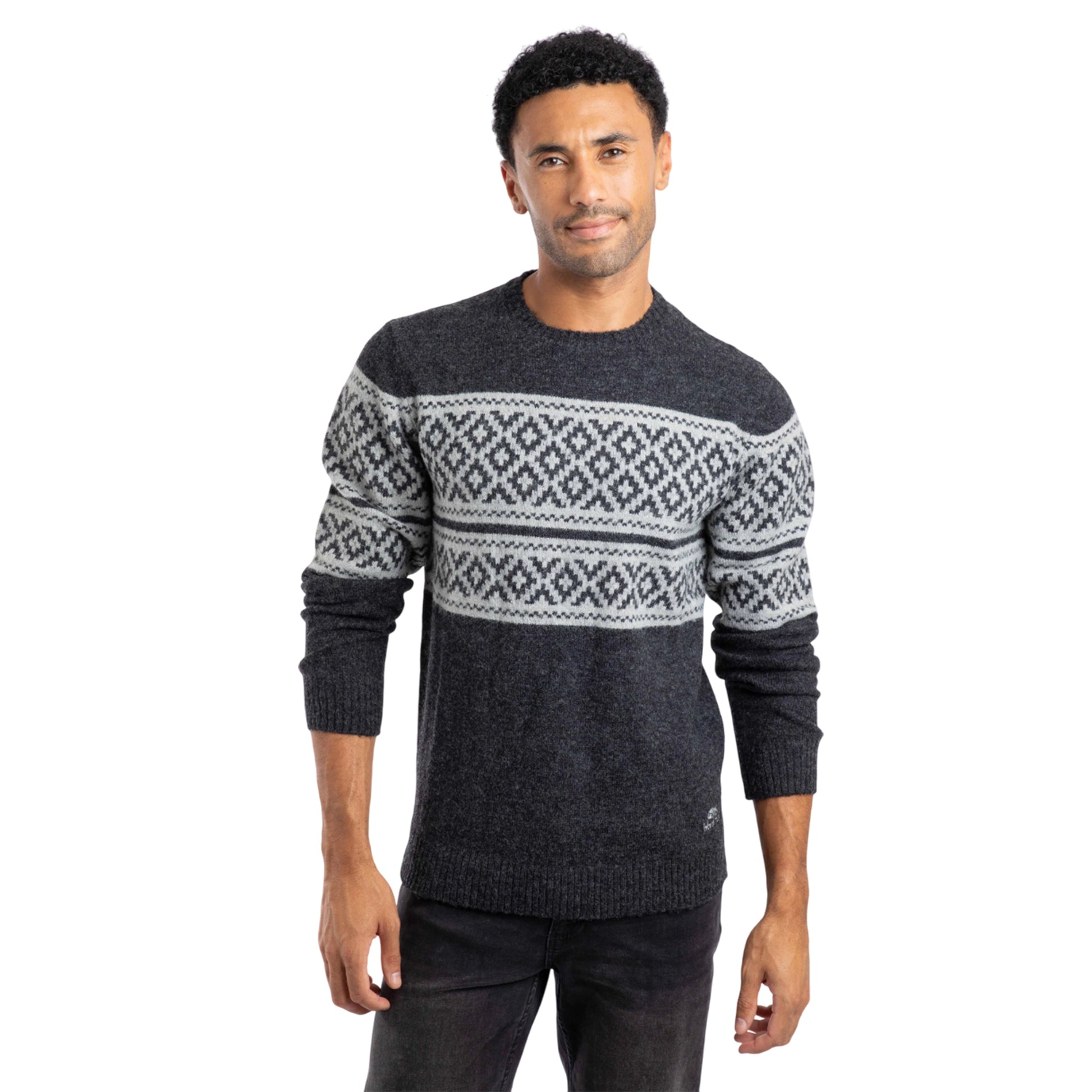 Black - Side - Weird Fish Mens Wicklow Fair Isle Crew Neck Sweatshirt