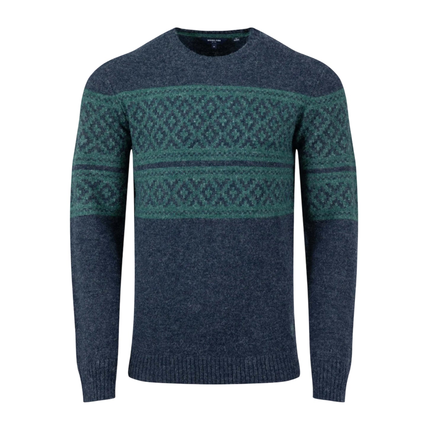 Navy - Front - Weird Fish Mens Wicklow Fair Isle Crew Neck Sweatshirt
