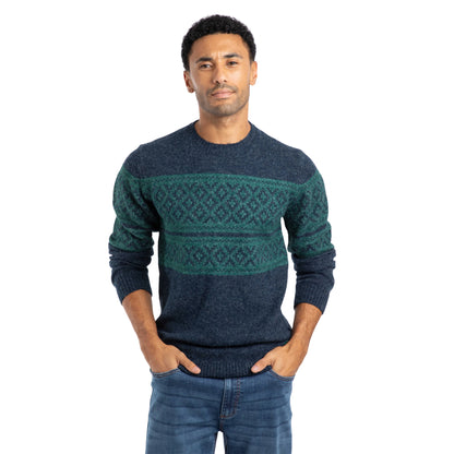 Navy - Side - Weird Fish Mens Wicklow Fair Isle Crew Neck Sweatshirt