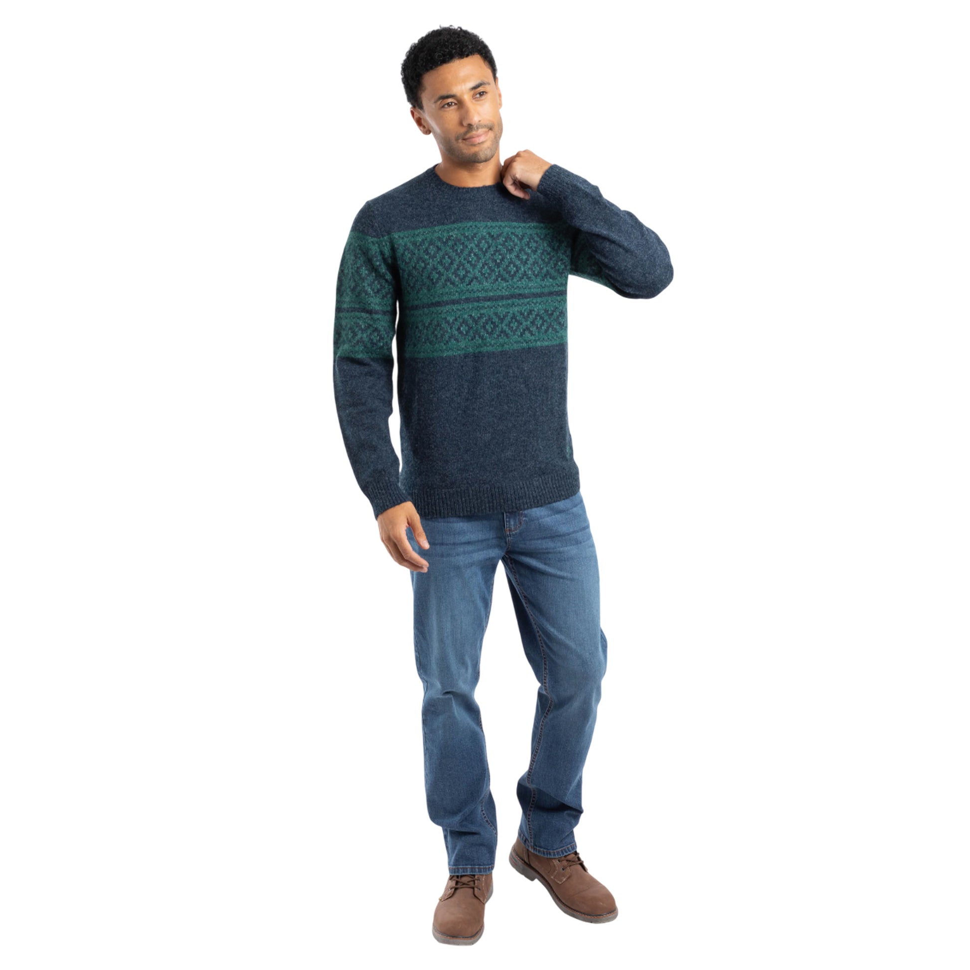 Navy - Lifestyle - Weird Fish Mens Wicklow Fair Isle Crew Neck Sweatshirt