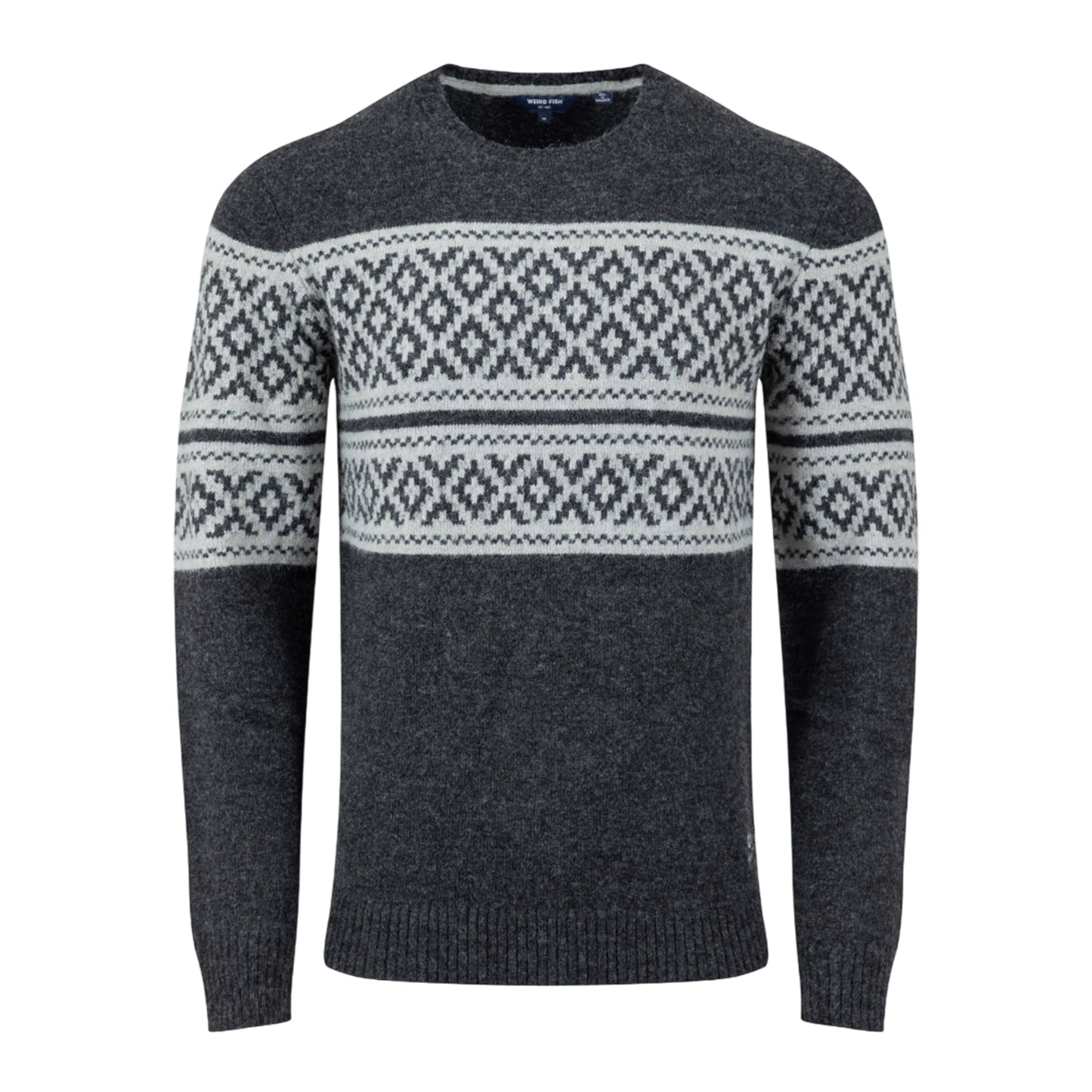 Black - Front - Weird Fish Mens Wicklow Fair Isle Crew Neck Sweatshirt